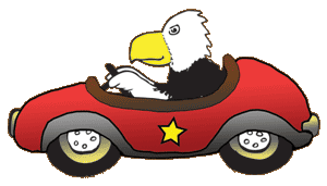 Cartoon Eagle Driving a Miniature Sportscar